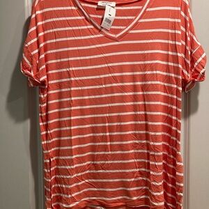 NWT Orange Striped V-Neck T-Shirt